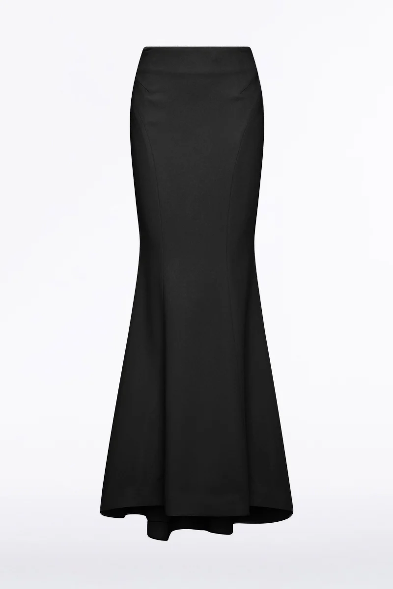 BLACK CREPE FISHTAIL MAXI SKIRT - Image 6