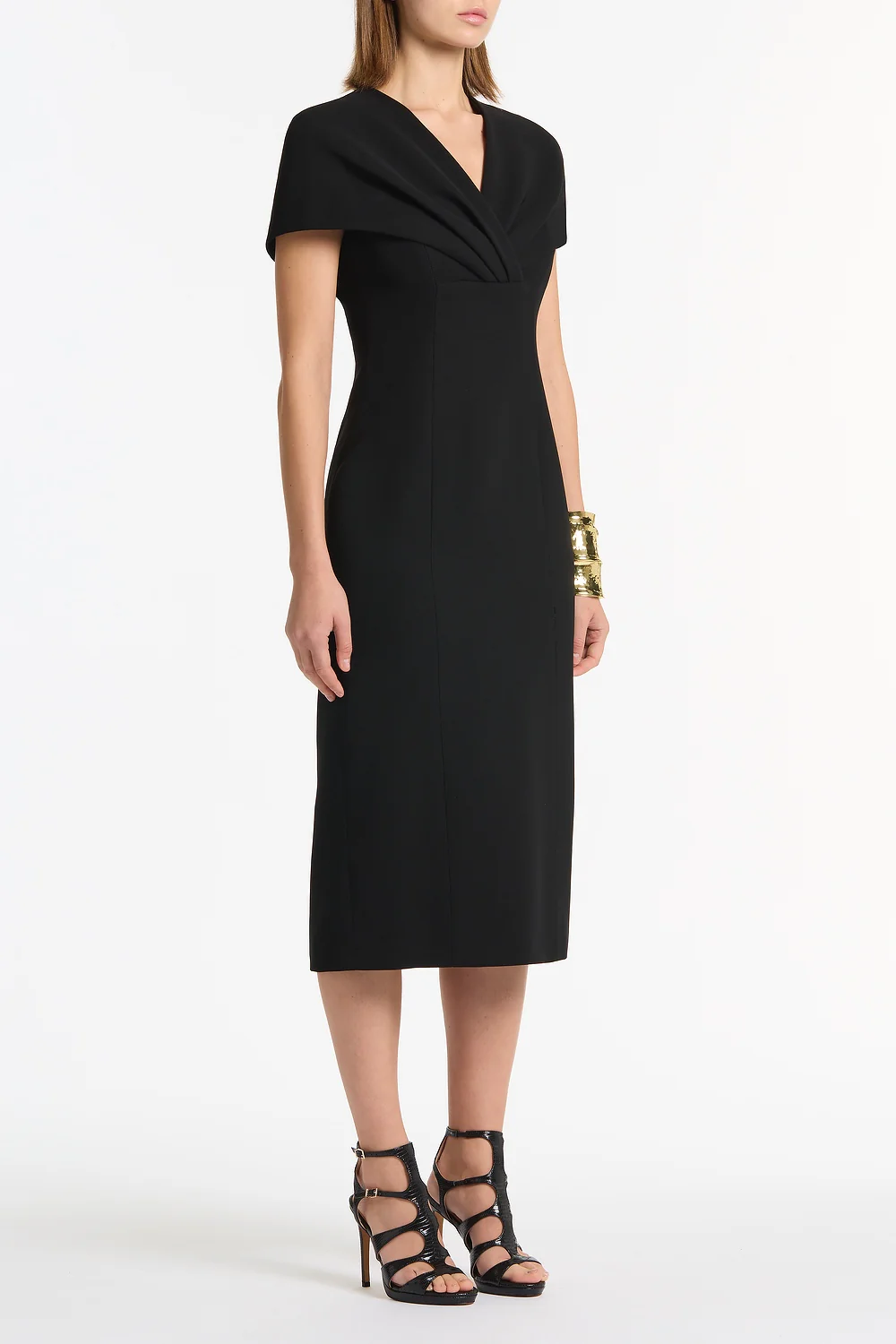BLACK CREPE FRONT TUCK MIDI DRESS - Image 2