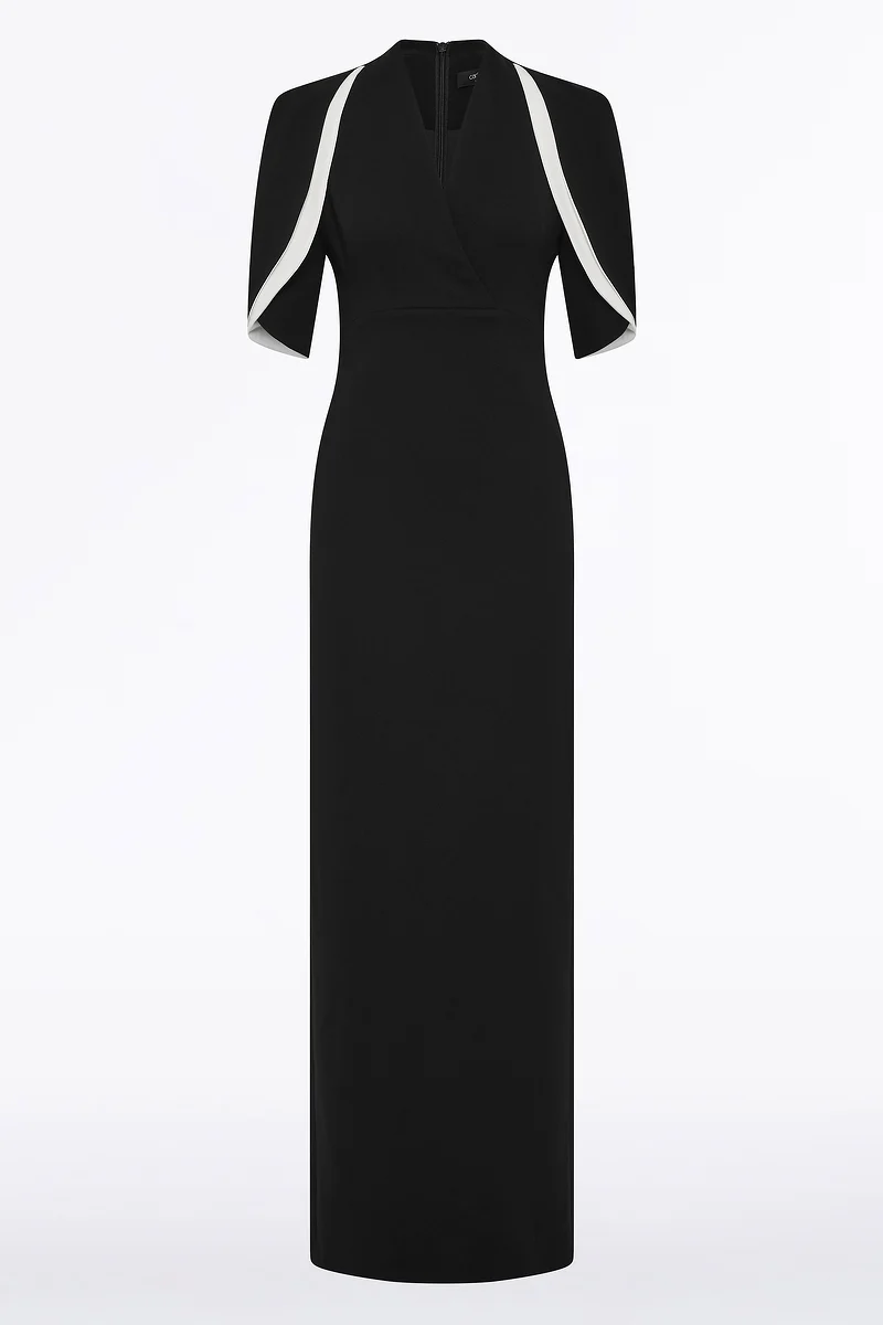 BLACK CREPE LAYERED SLEEVE GOWN - Image 5