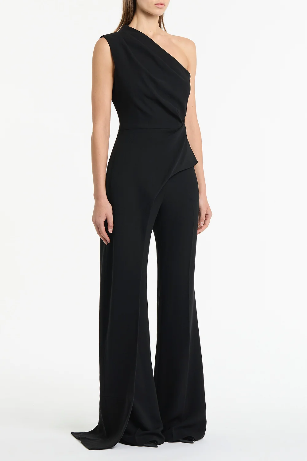 BLACK CREPE ONE SHOULDER LONGLINE TOP - Image 2