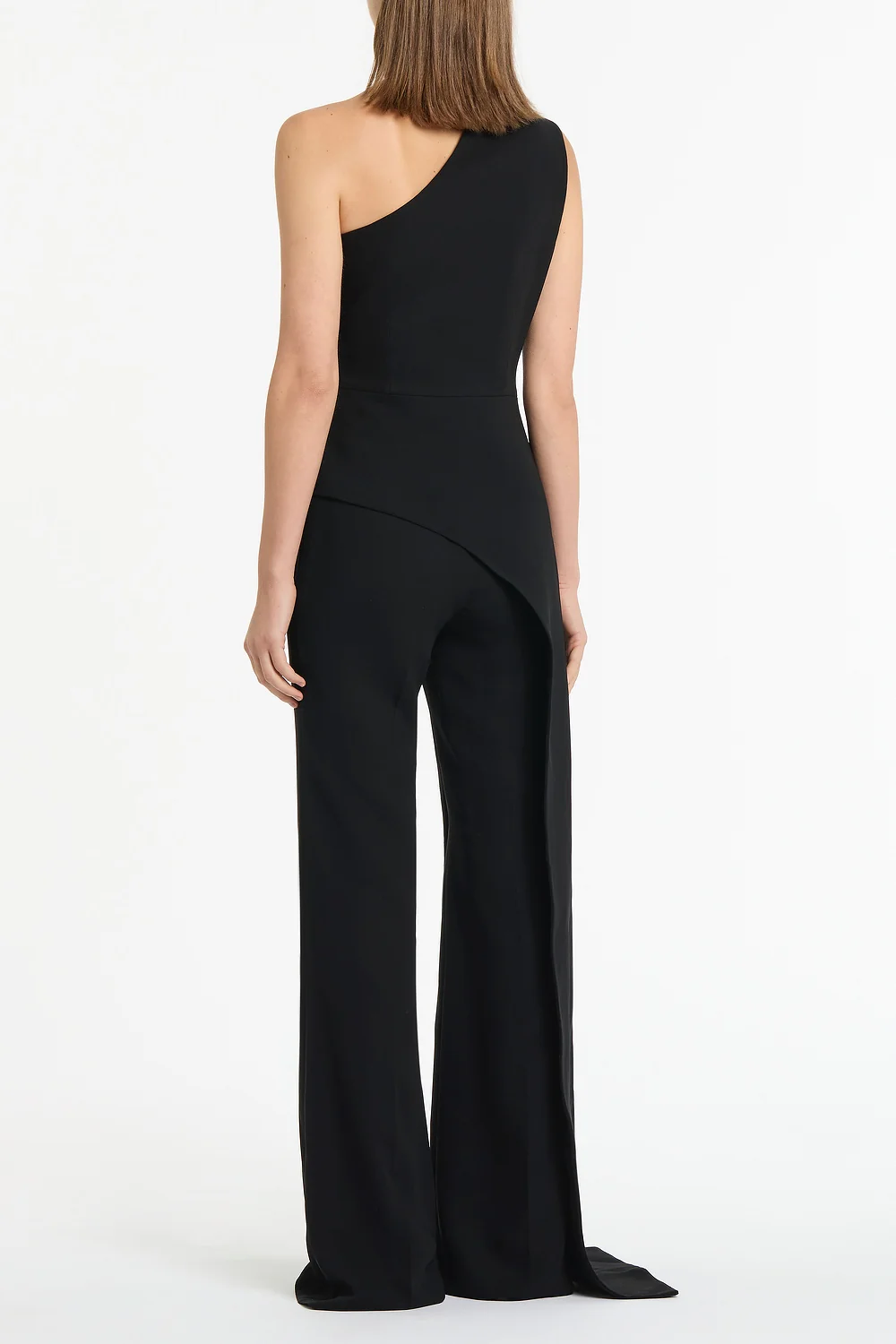 BLACK CREPE ONE SHOULDER LONGLINE TOP - Image 3