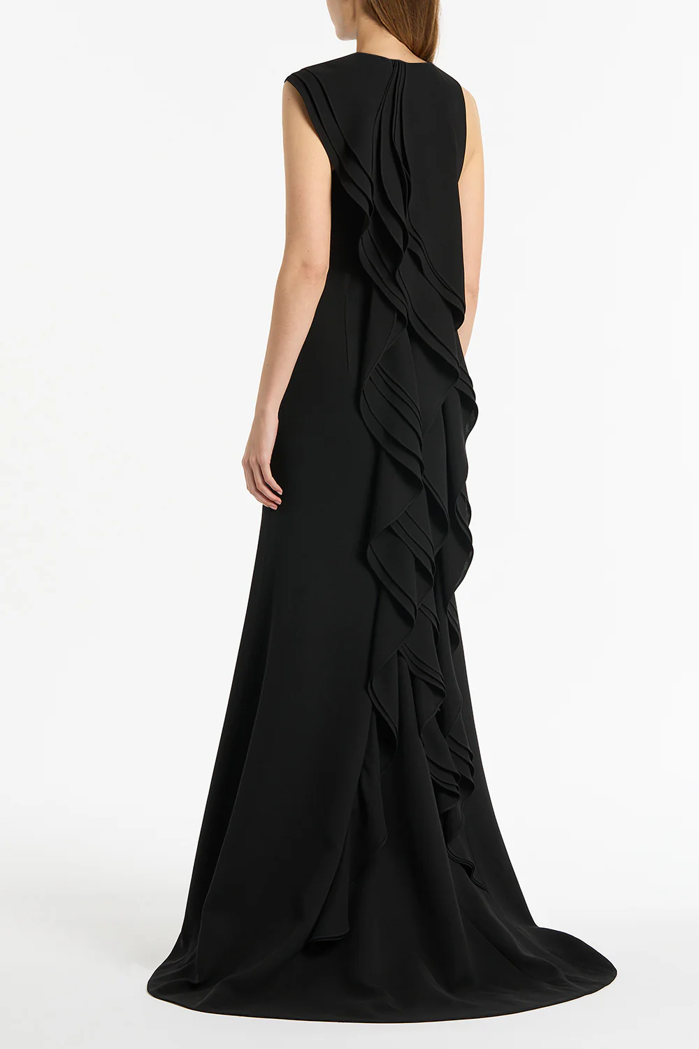 BLACK CREPE PETAL BACK GOWN - Image 2