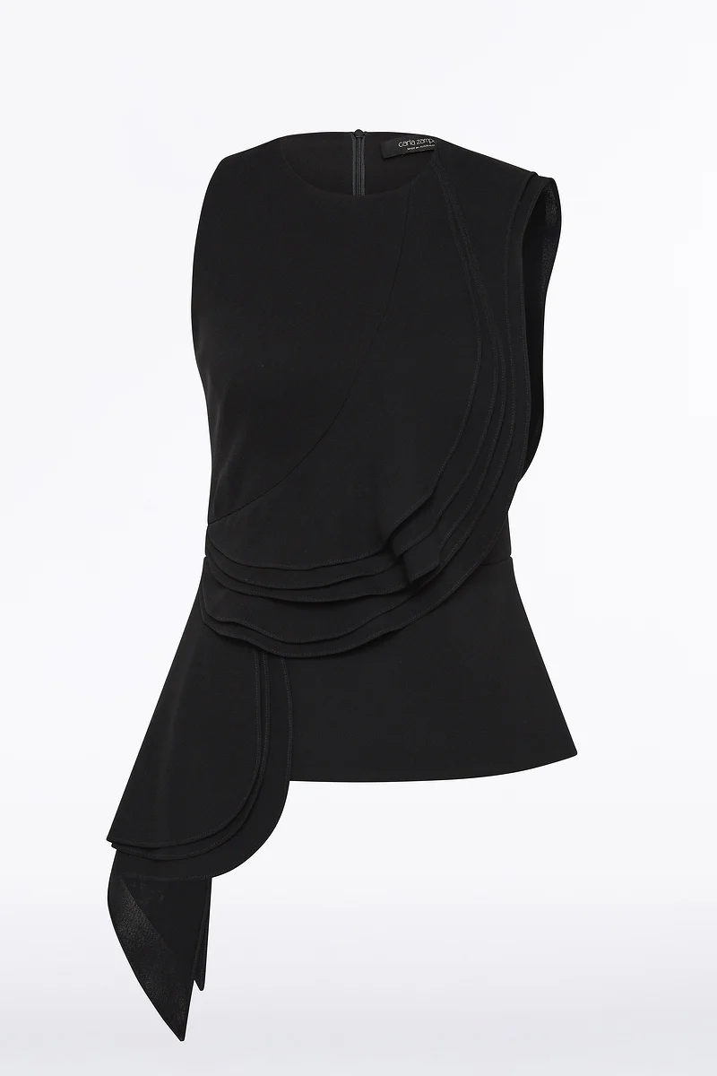 BLACK CREPE PETAL DETAIL TOP - Image 5