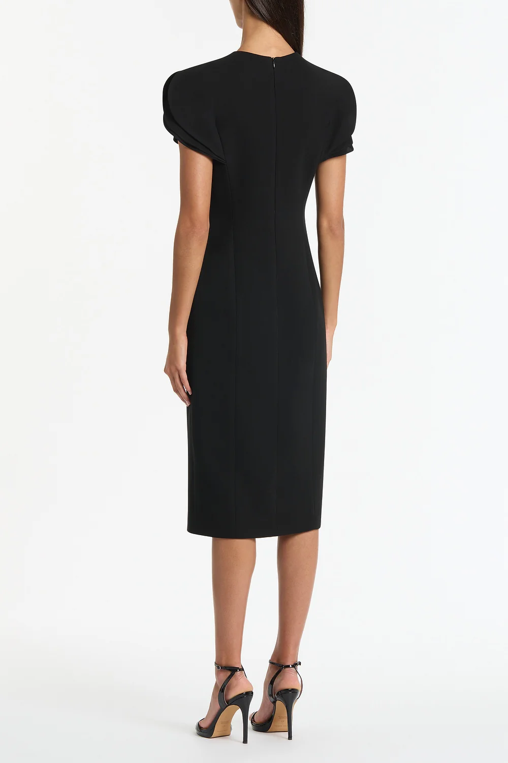 BLACK CREPE PETAL SLEEVE FITTED DRESS - Image 2