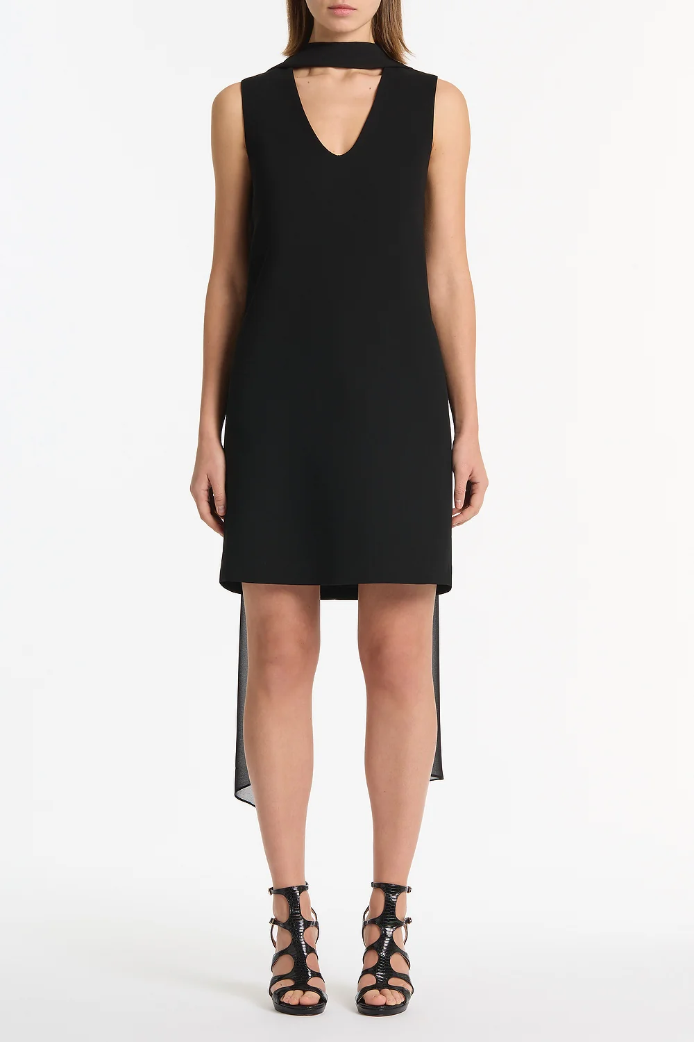 BLACK CREPE SCOOP NECK SHIFT DRESS - Image 3