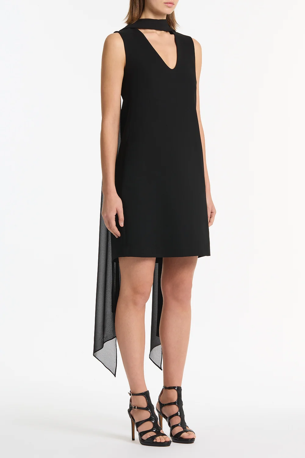 BLACK CREPE SCOOP NECK SHIFT DRESS - Image 4