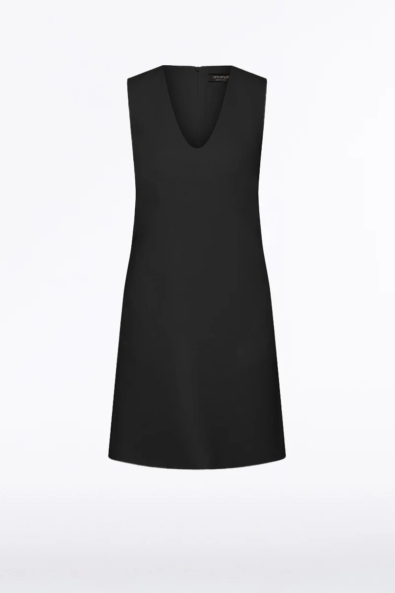 BLACK CREPE SCOOP NECK SHIFT DRESS - Image 6