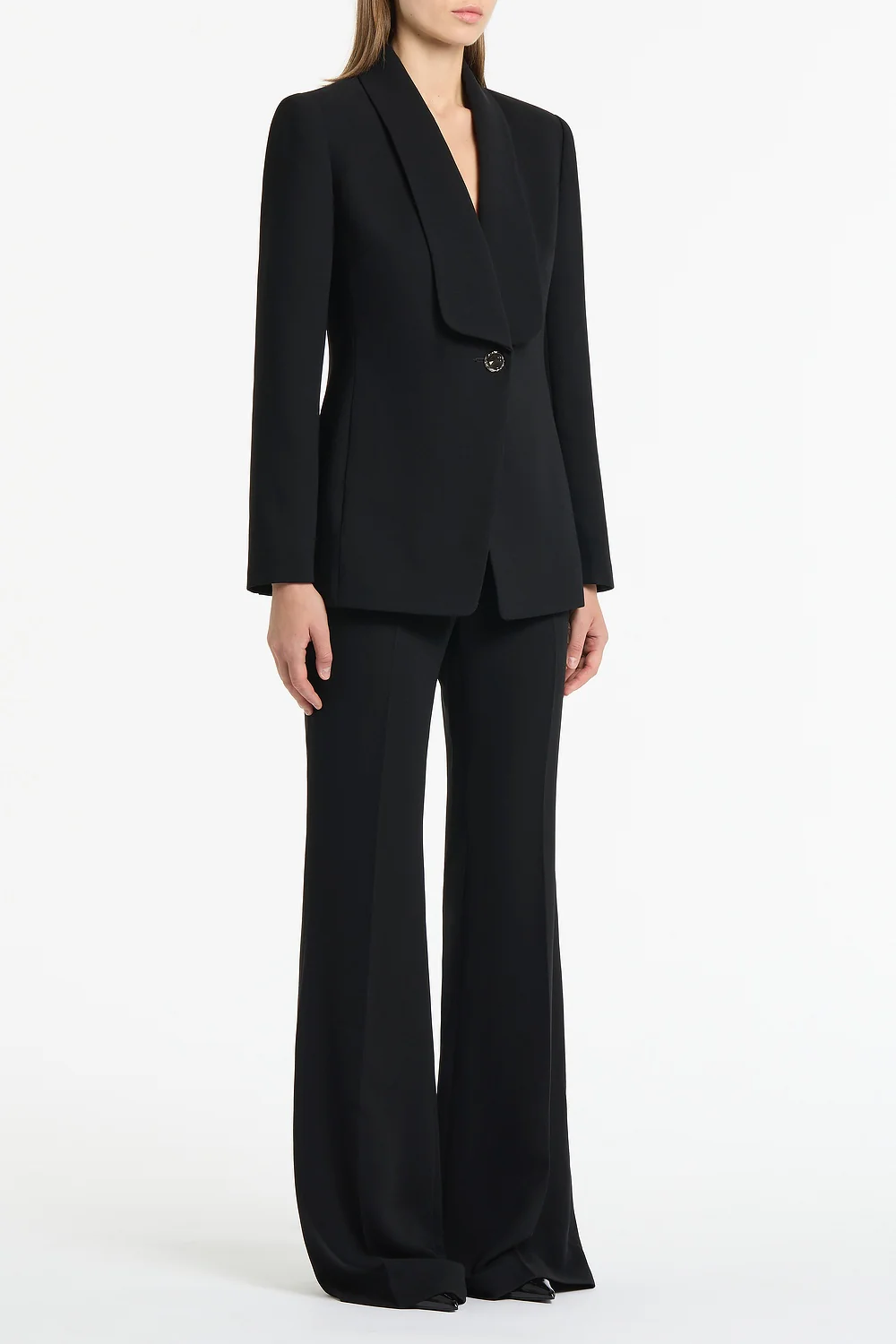 BLACK CREPE SHAWL COLLAR JACKET - Image 2