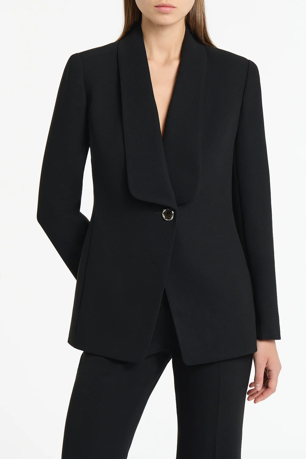 BLACK CREPE SHAWL COLLAR JACKET - Image 4