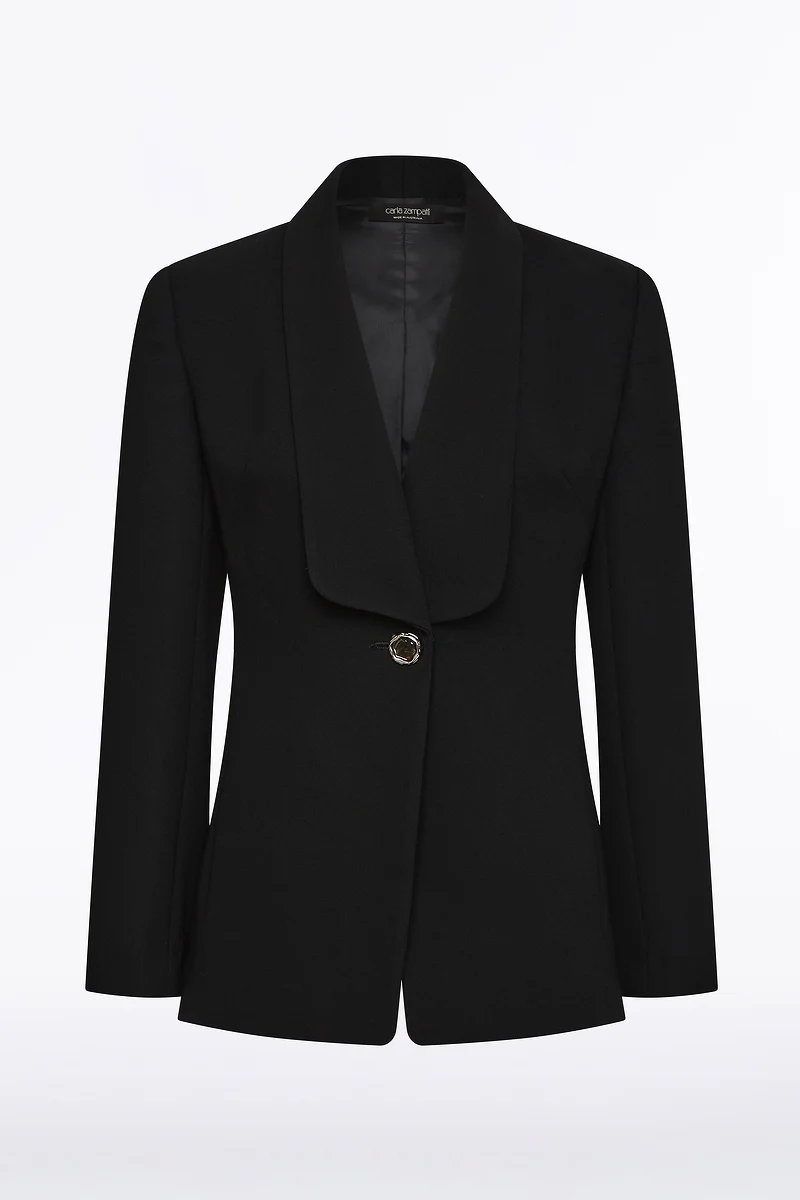 BLACK CREPE SHAWL COLLAR JACKET - Image 5