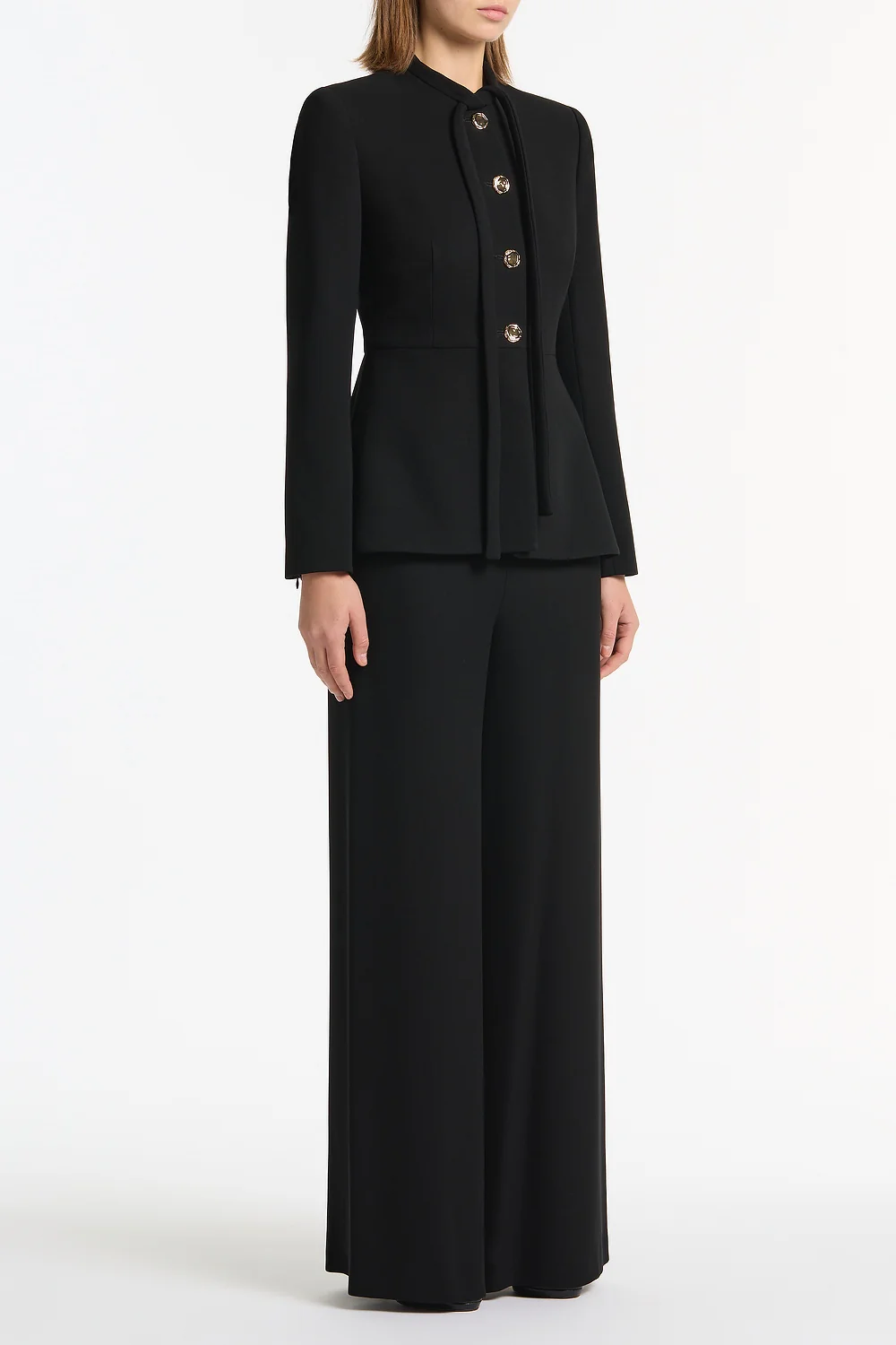 BLACK CREPE TIE NECK JACKET - Image 2