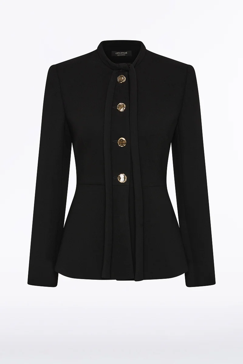 BLACK CREPE TIE NECK JACKET - Image 6
