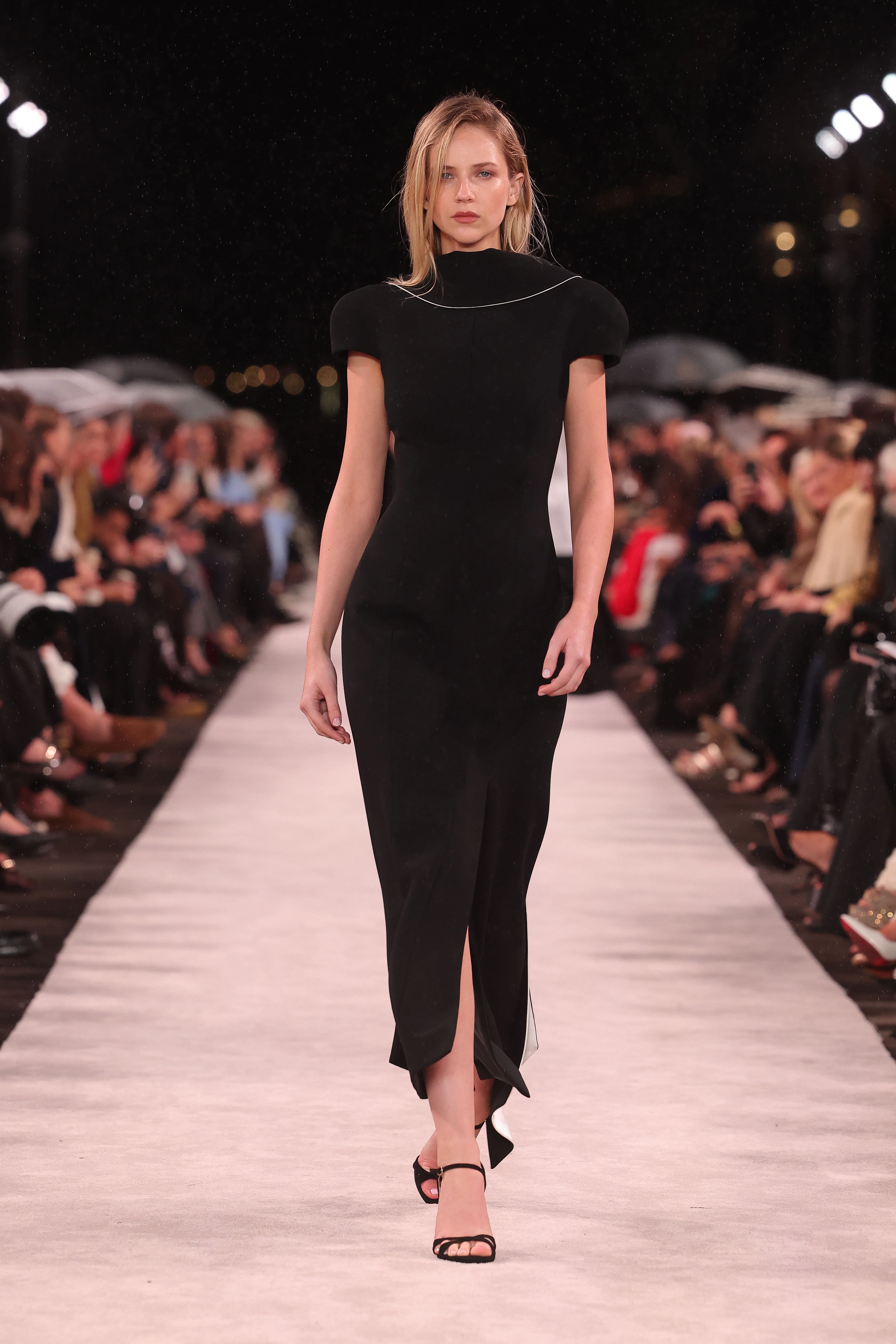 BLACK CREPE TUXEDO MIDI DRESS