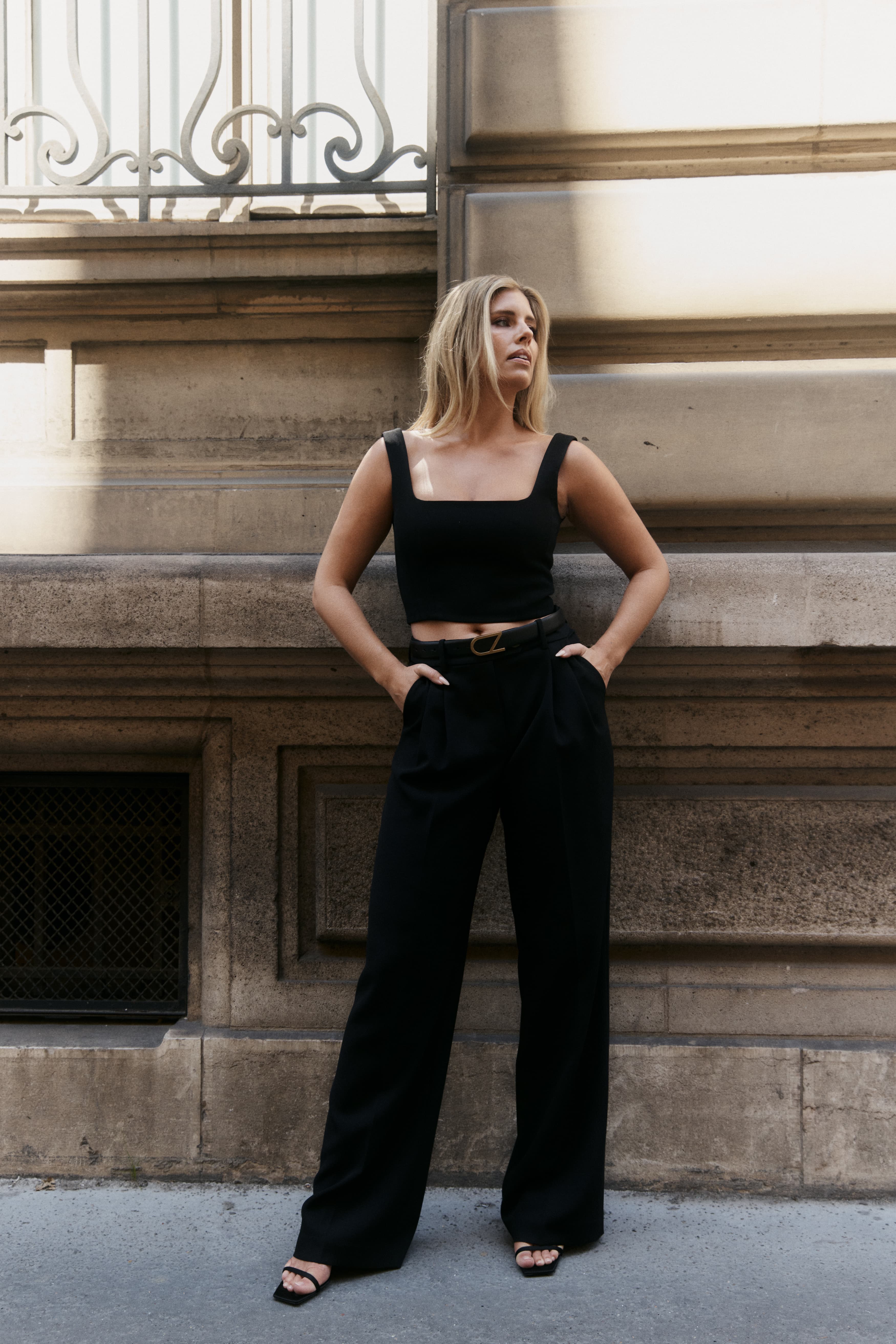 BLACK CREPE WIDE LEG PANT - Image 2