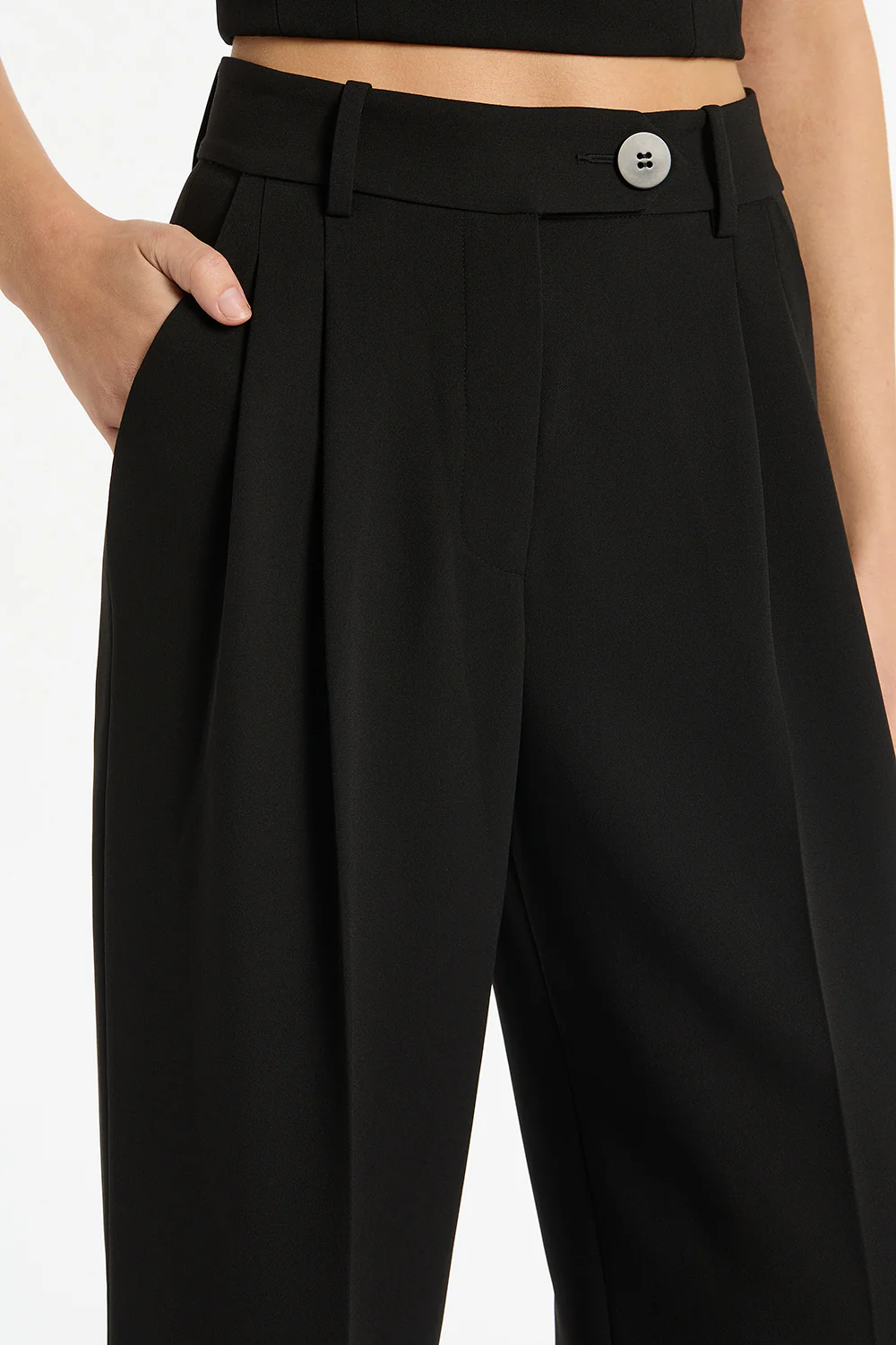 BLACK CREPE WIDE LEG PANT - Image 8