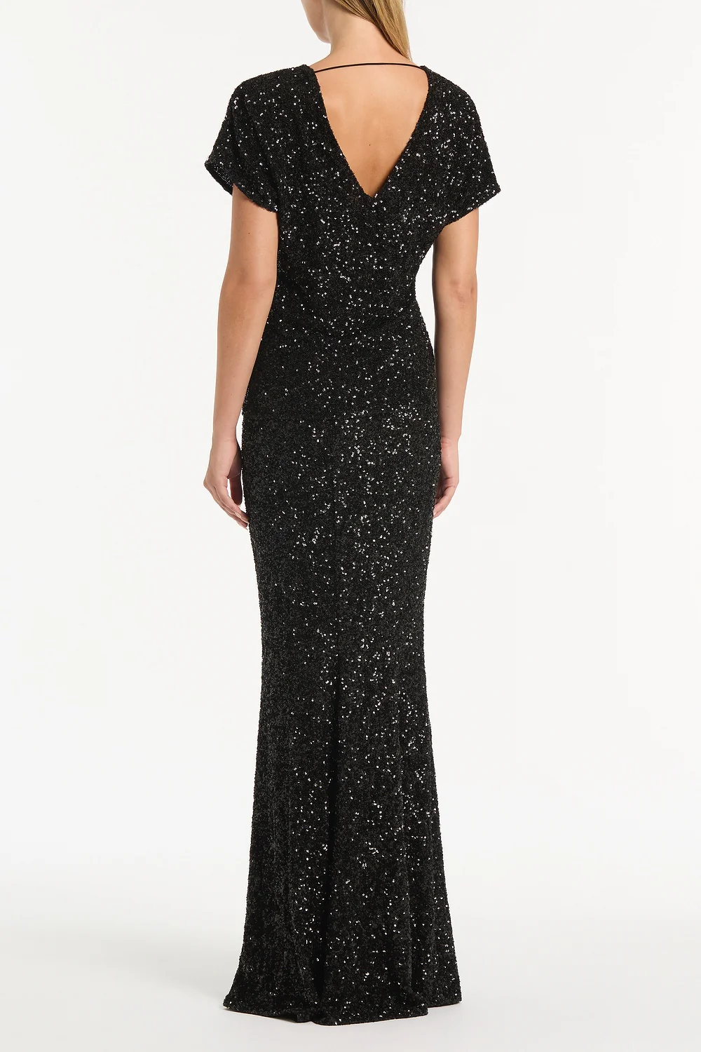 BLACK CRUSHED SEQUIN COLUMN SKIRT - Image 2