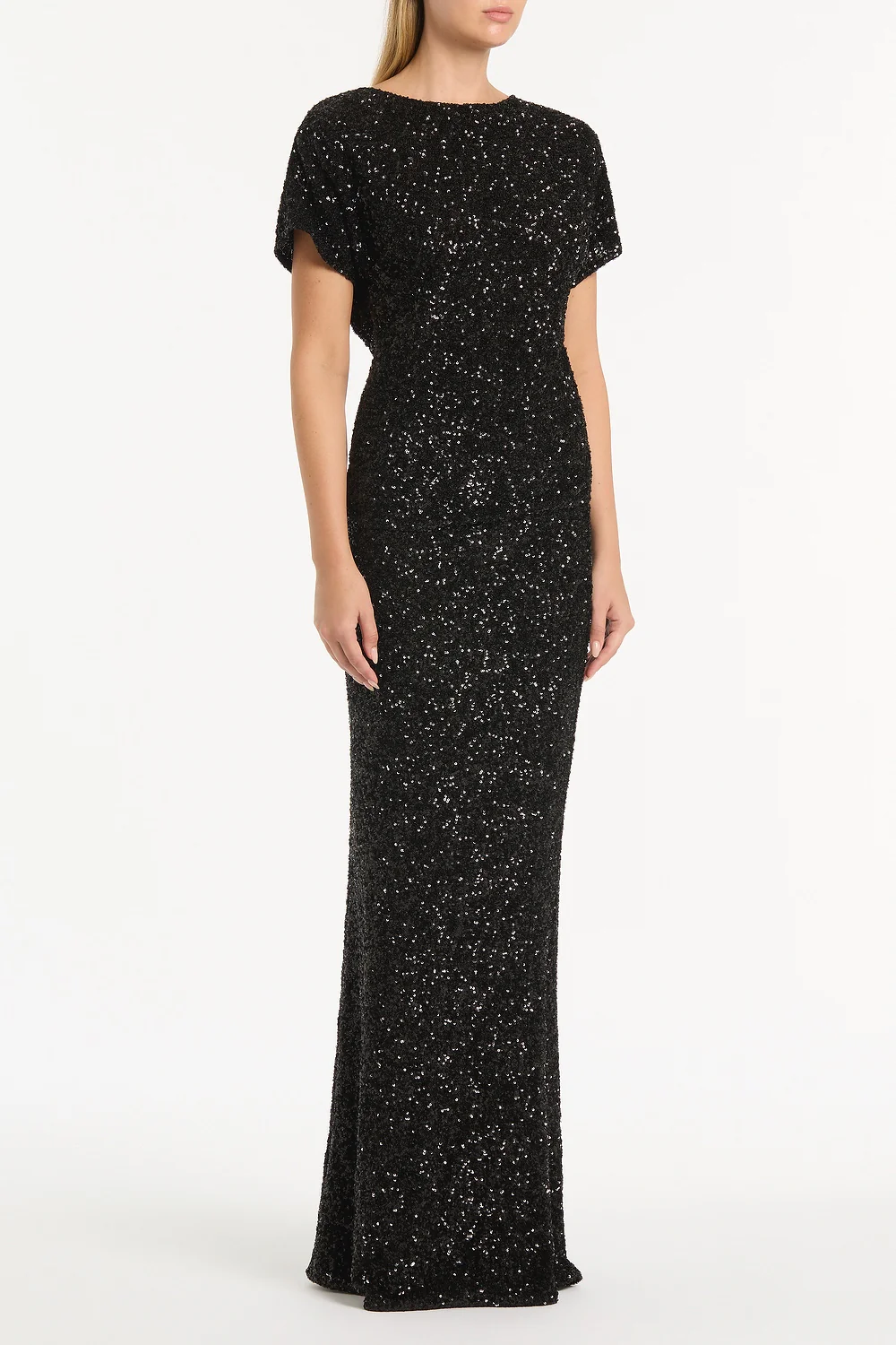 BLACK CRUSHED SEQUIN COLUMN SKIRT - Image 3