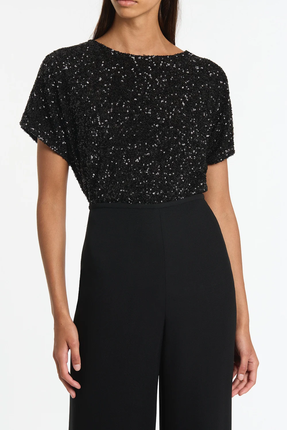 BLACK CRUSHED SEQUIN DRAPE TOP - Image 4