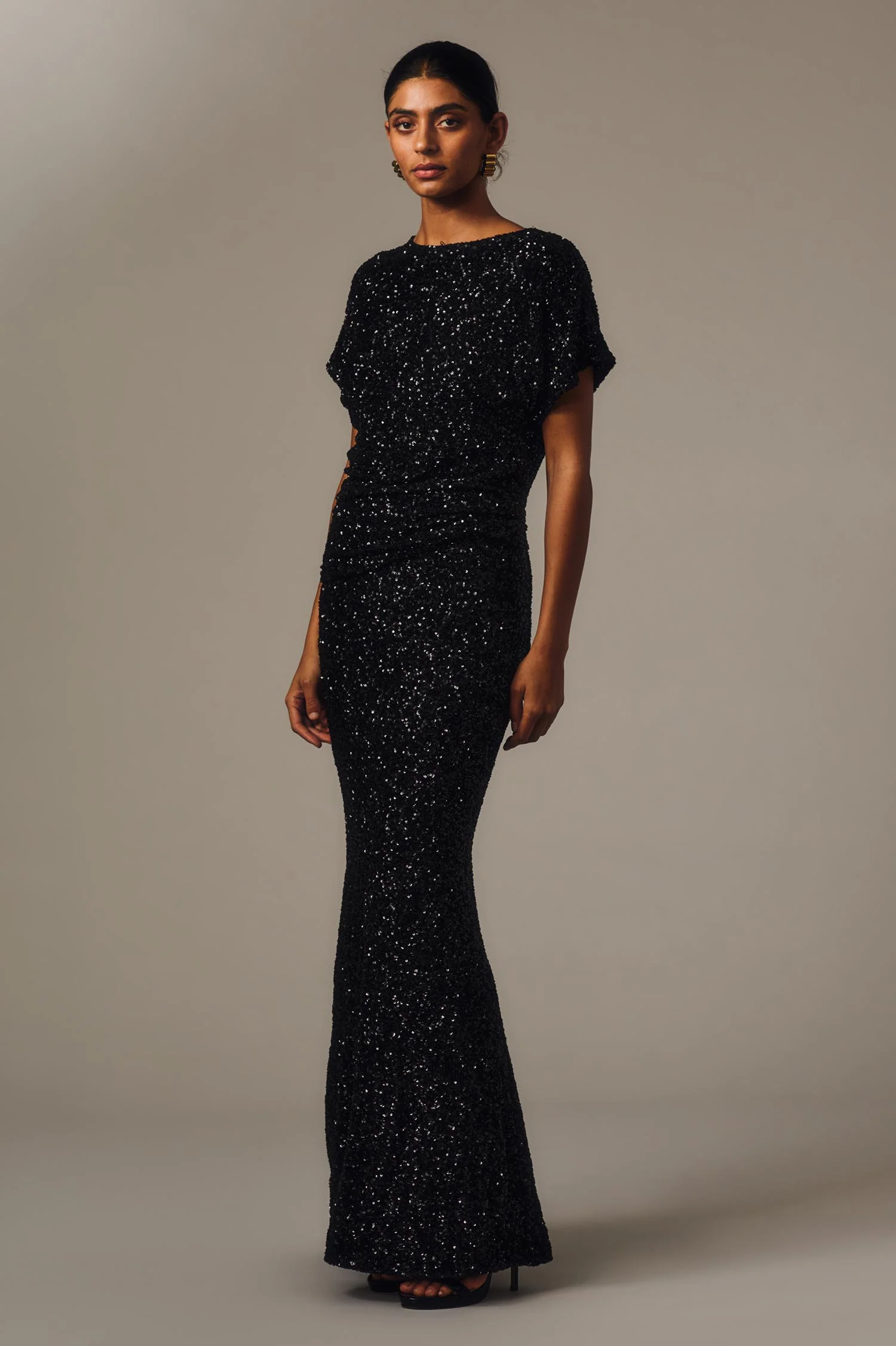 BLACK CRUSHED SEQUIN DRAPE TOP - Image 5
