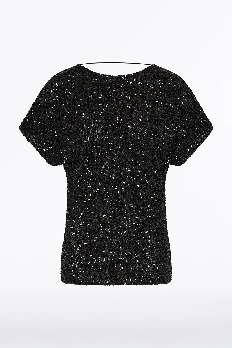 BLACK CRUSHED SEQUIN DRAPE TOP - Image 6
