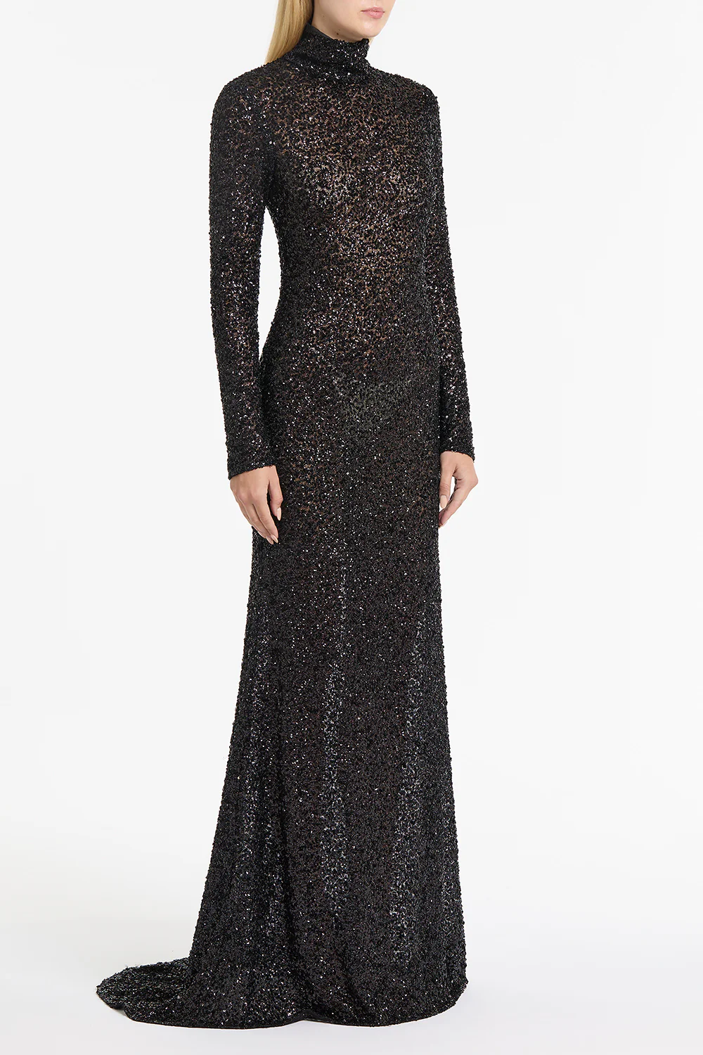BLACK CRUSHED SEQUIN SKIVVY GOWN - Image 3
