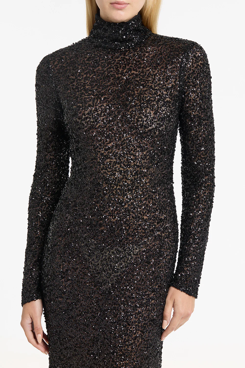 BLACK CRUSHED SEQUIN SKIVVY GOWN - Image 4