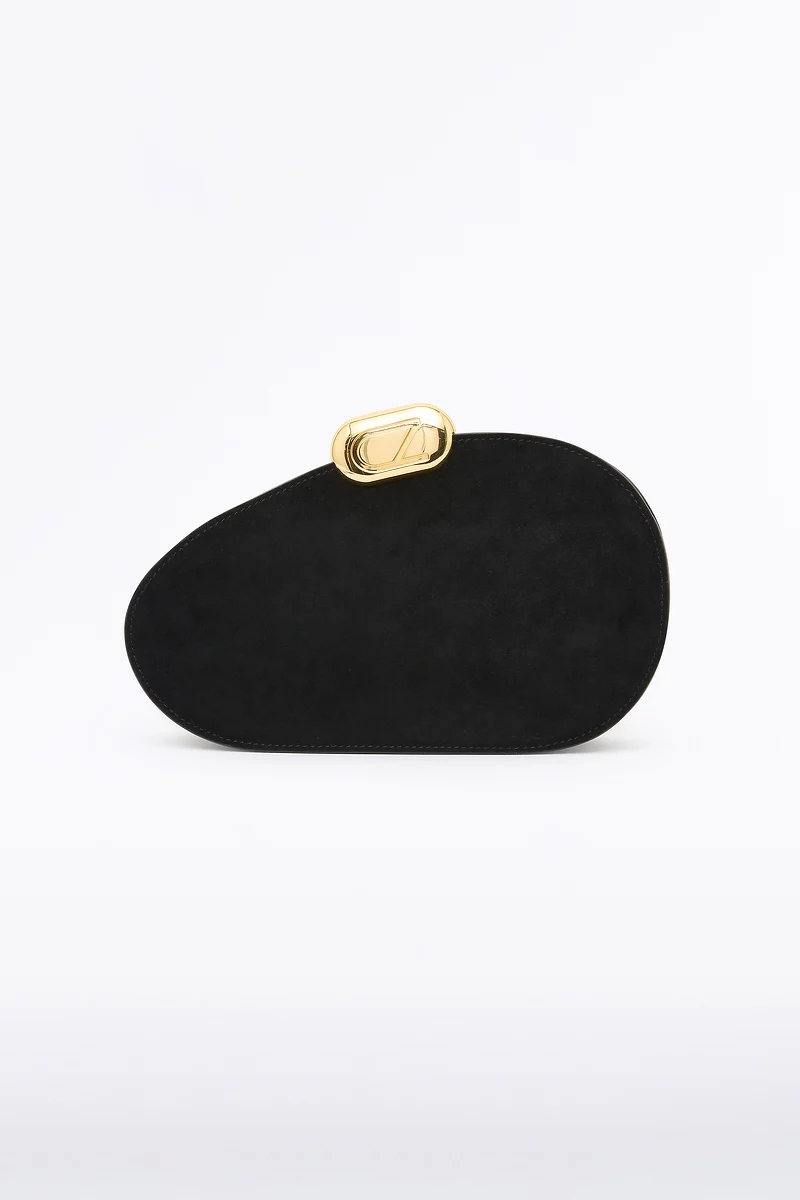 BLACK CZ OVAL SUEDE CLUTCH