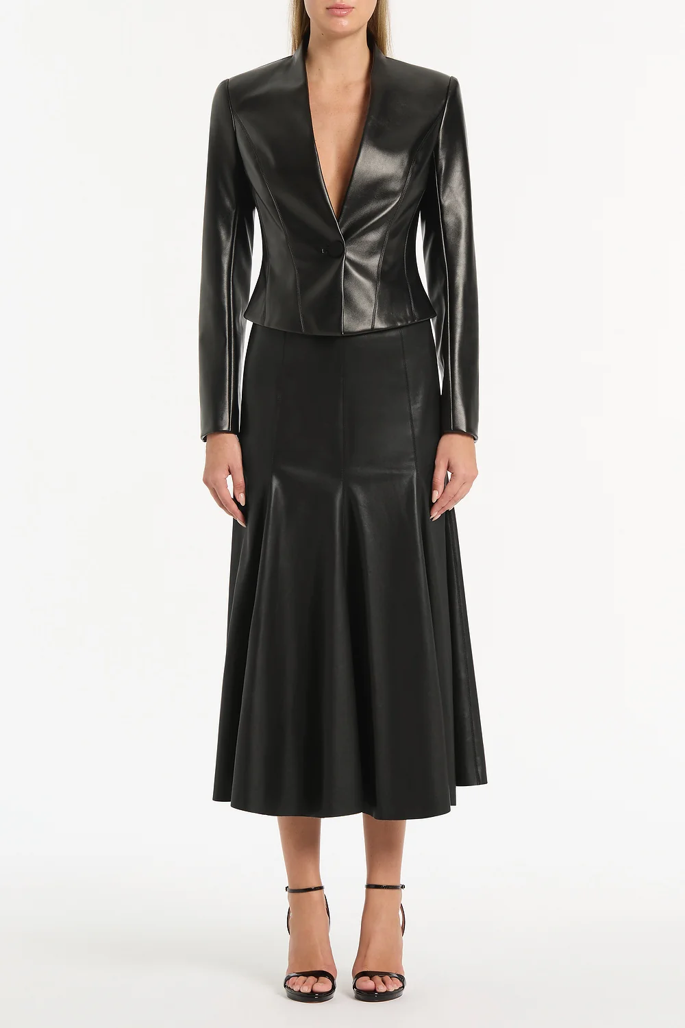 BLACK FAUX LEATHER FITTED JACKET