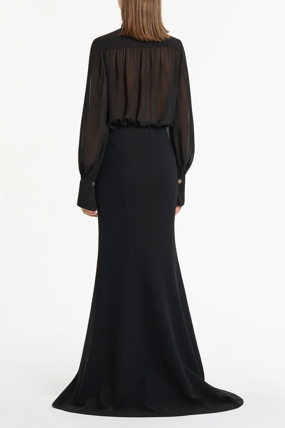 BLACK GEORGETTE BOW FRONT BLOUSE - Image 3