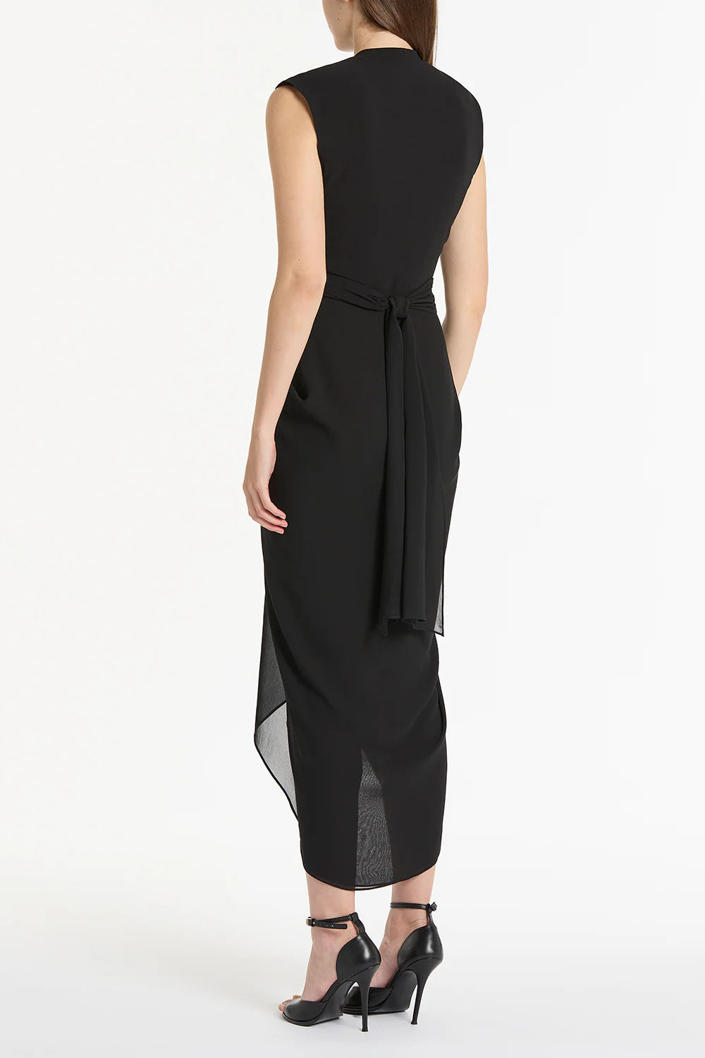 BLACK GEORGETTE SLEEVELESS WATERFALL DRESS - Image 2