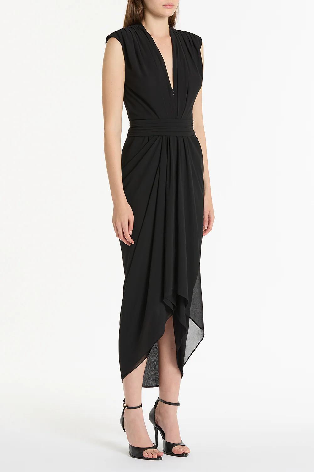 BLACK GEORGETTE SLEEVELESS WATERFALL DRESS - Image 3
