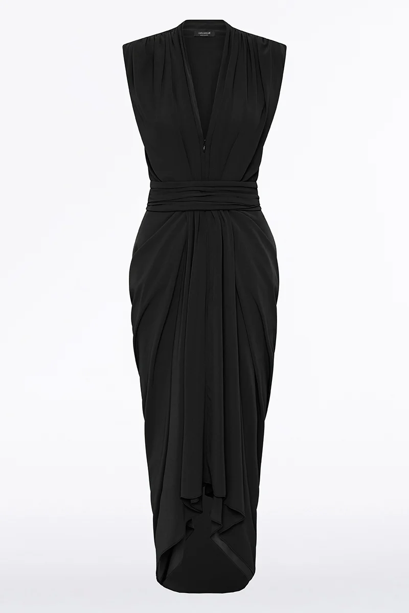 BLACK GEORGETTE SLEEVELESS WATERFALL DRESS - Image 4