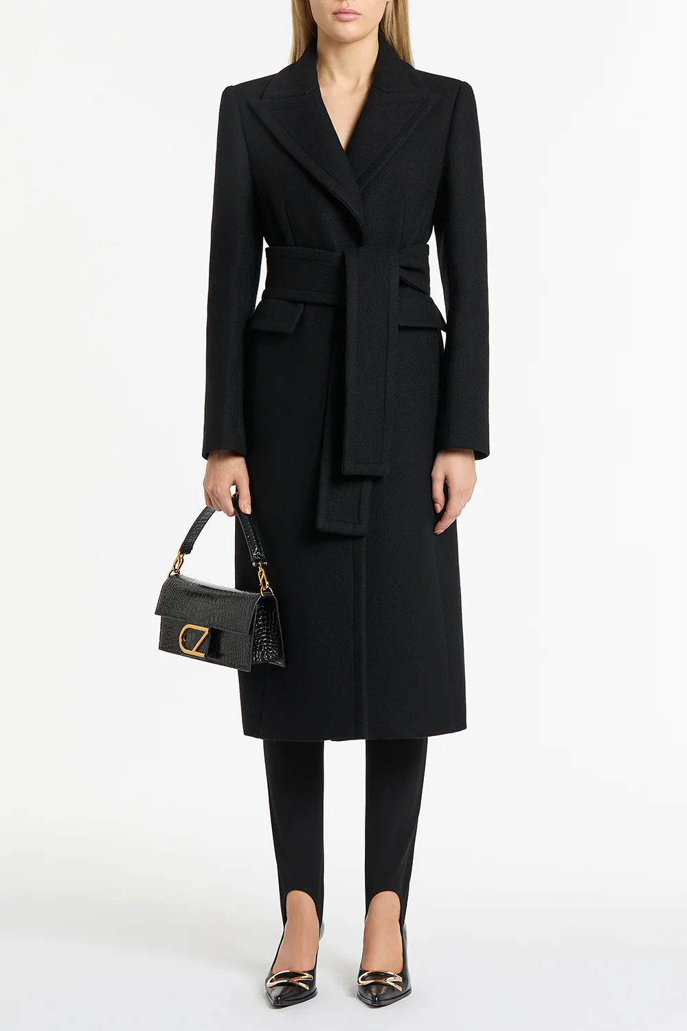 BLACK ITALIAN WOOL BELTED COAT - Image 3