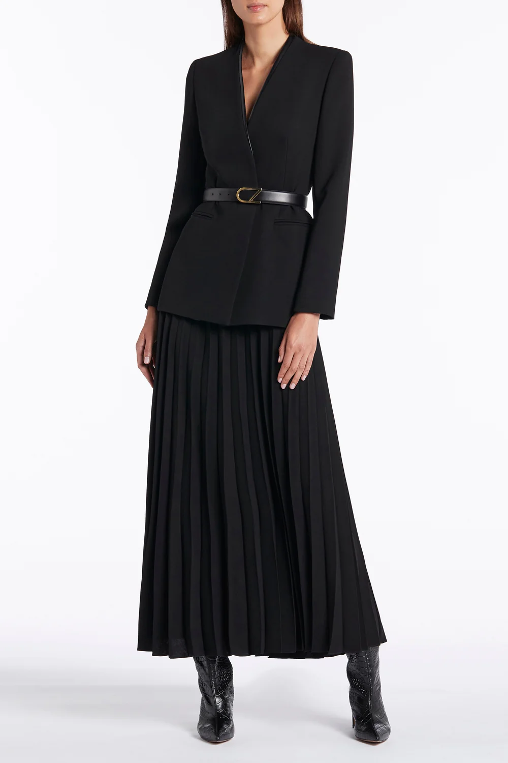 BLACK LEATHER CZ LOGO BELT - Image 2
