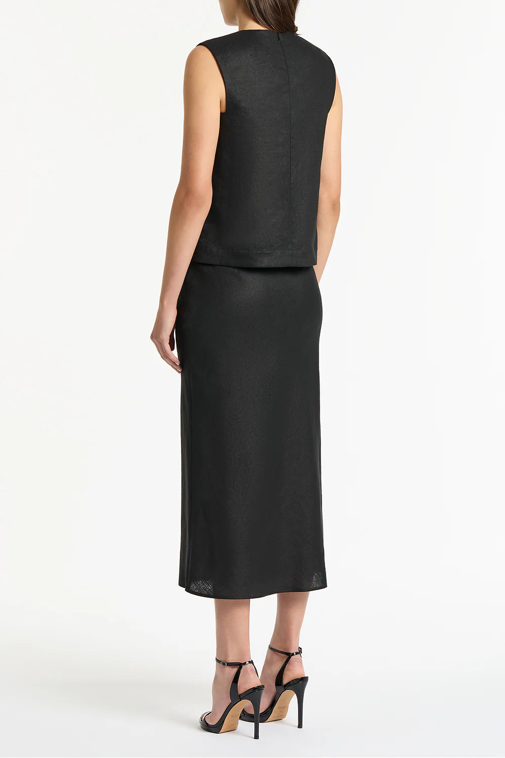 BLACK LINEN MIDI BIAS SKIRT - Image 2