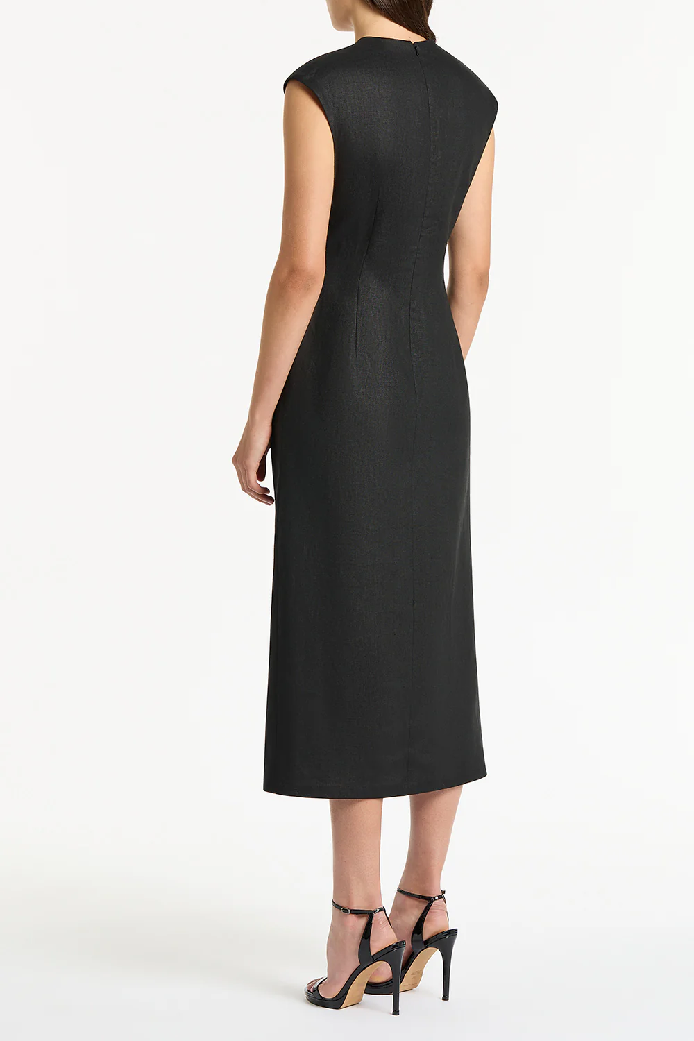 BLACK LINEN RUCHED DRESS - Image 2