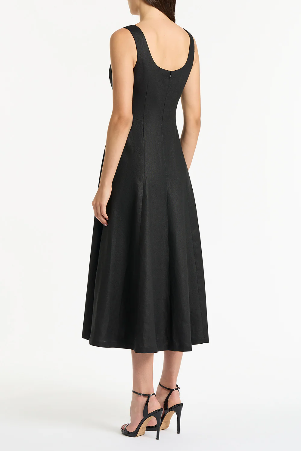 BLACK LINEN SQUARE NECK MIDI DRESS - Image 2