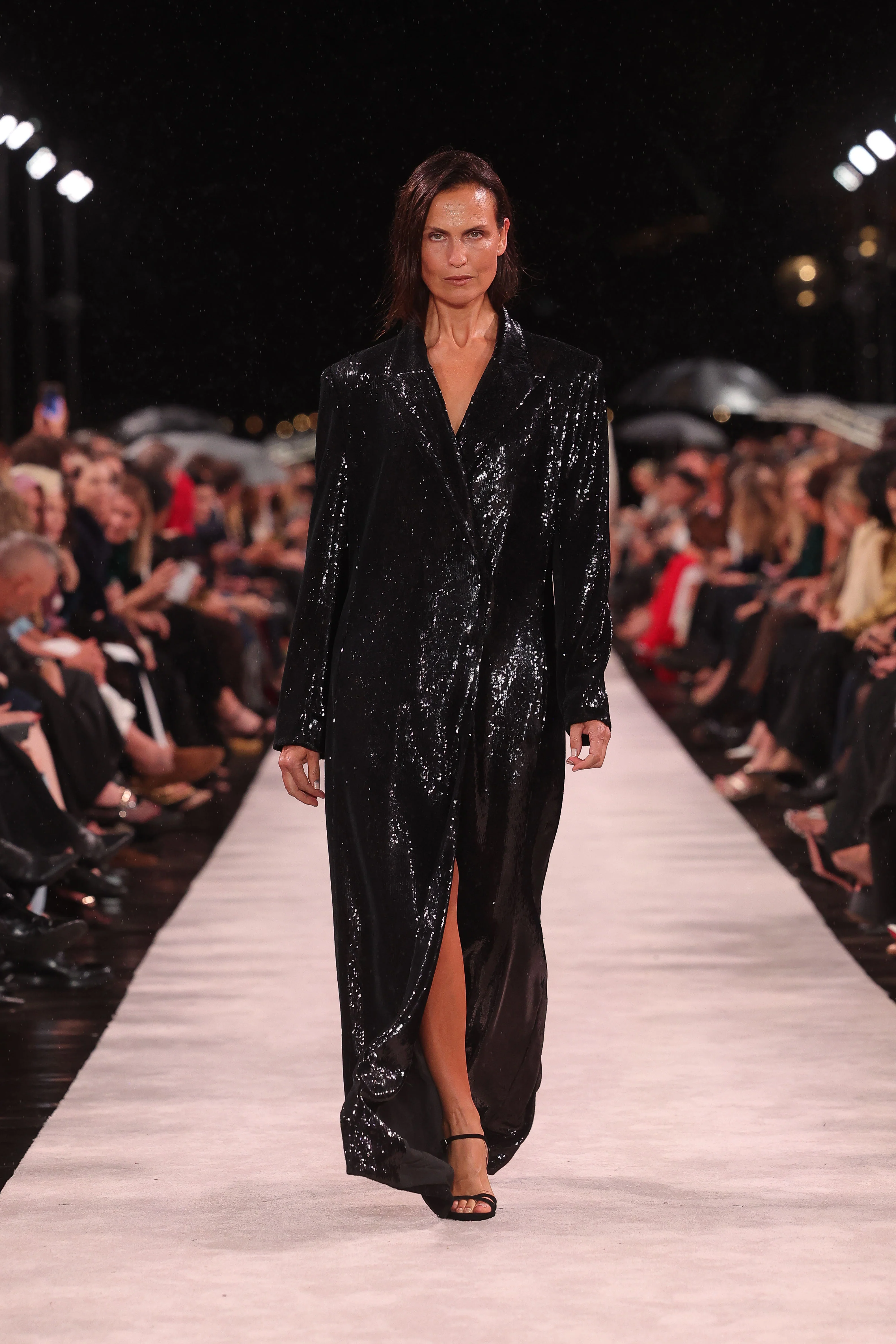 BLACK LIQUID SEQUIN DOUBLE BREASTED COAT
