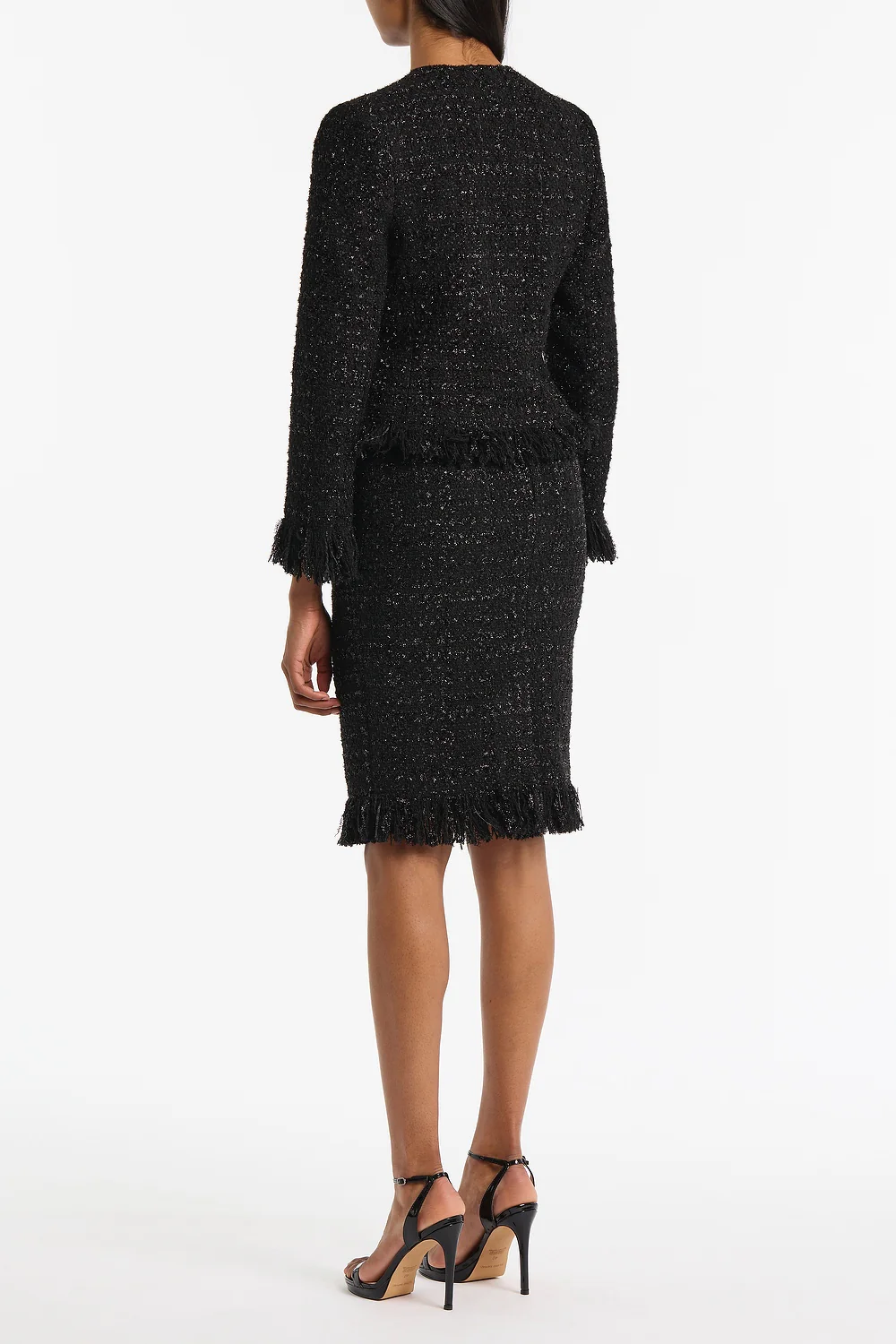 BLACK LUREX TWEED FRINGE JACKET - Image 2