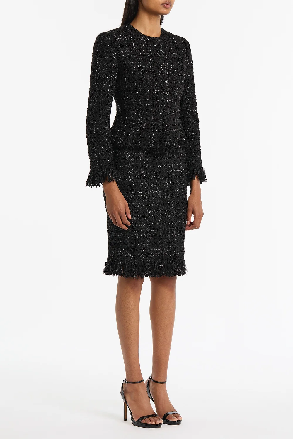 BLACK LUREX TWEED FRINGE JACKET - Image 3