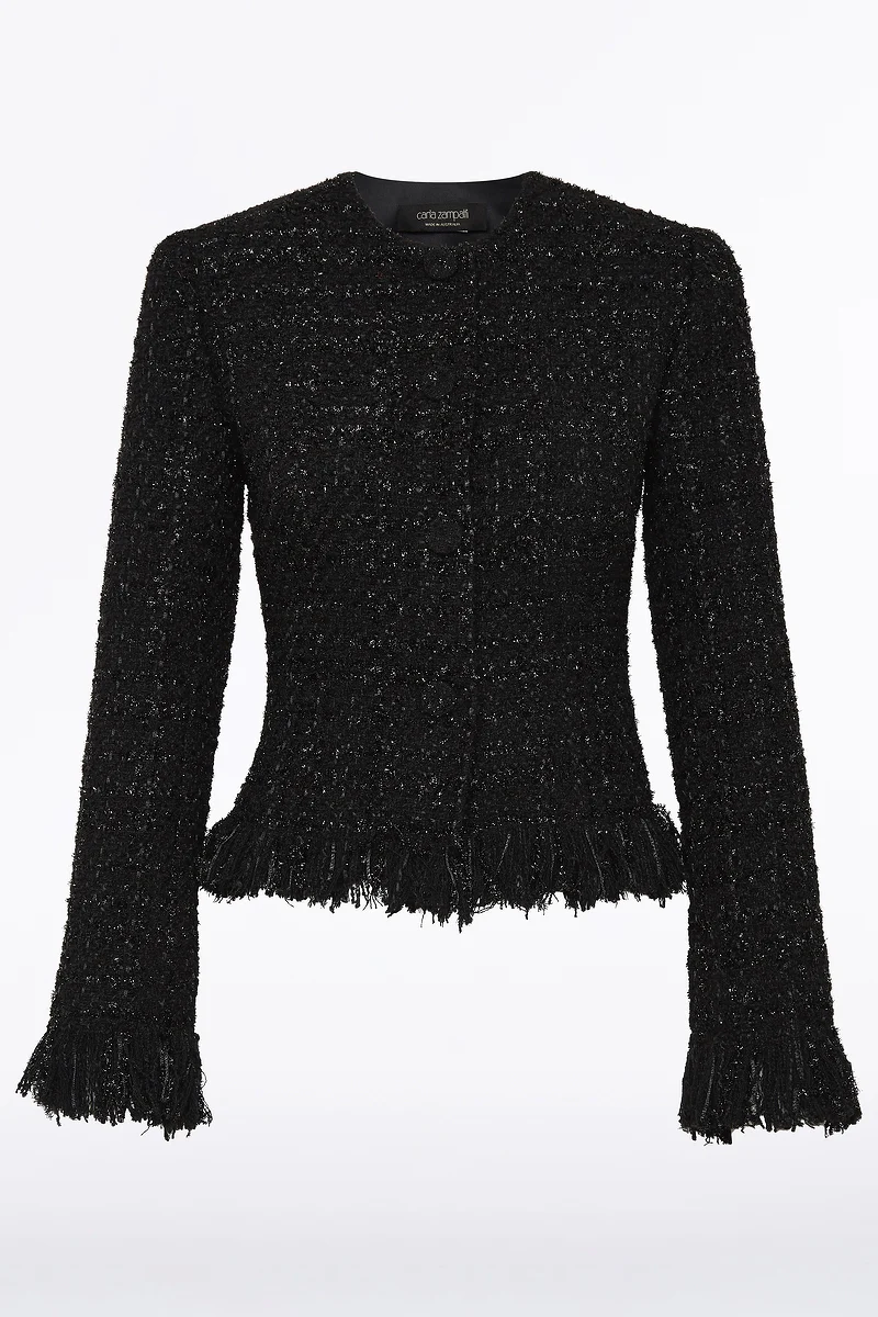 BLACK LUREX TWEED FRINGE JACKET - Image 5