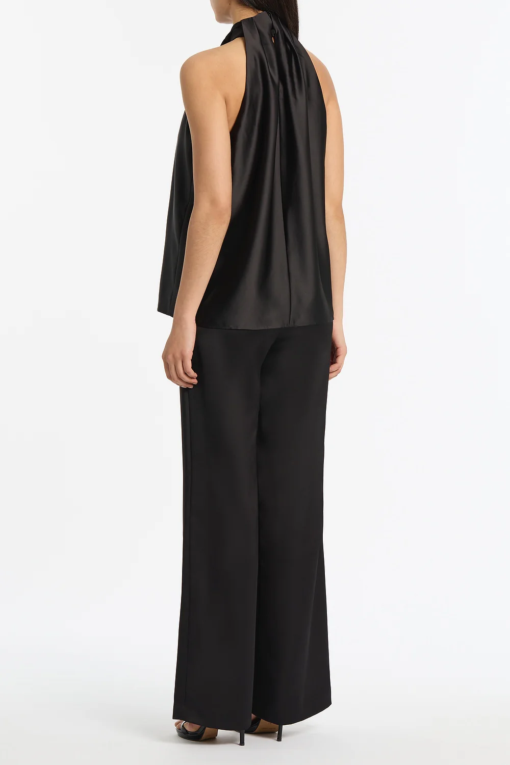 BLACK LUSTRE SATIN DRAPE NECK TOP - Image 3