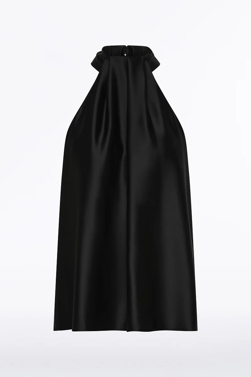 BLACK LUSTRE SATIN DRAPE NECK TOP - Image 6