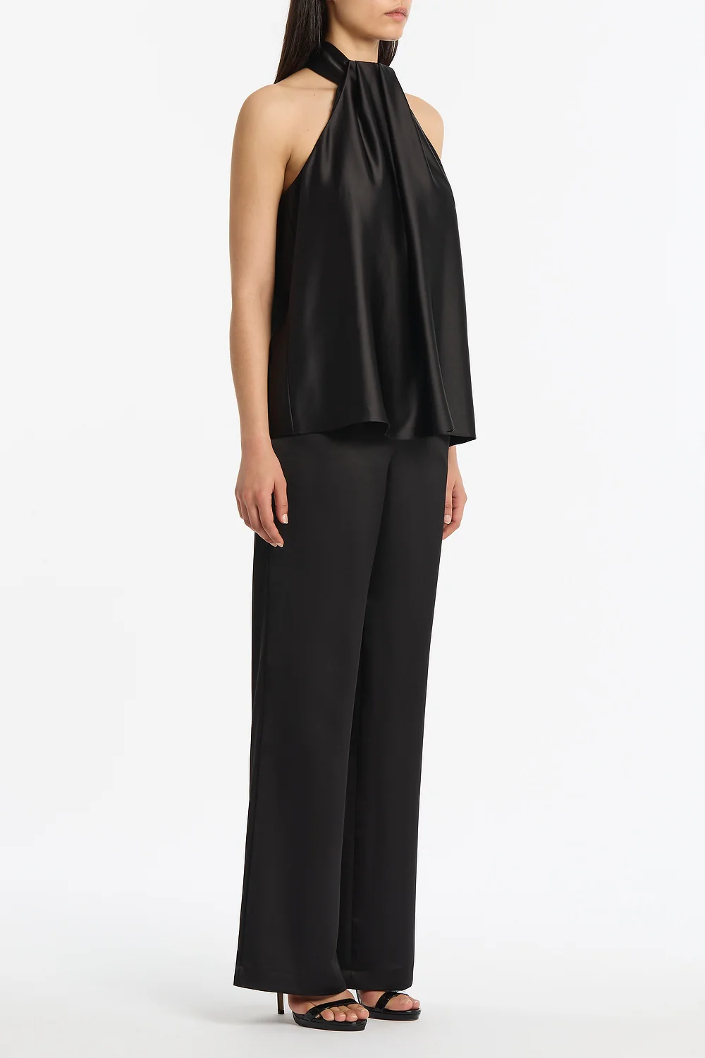 BLACK LUSTRE SATIN ELASTIC PANT - Image 2