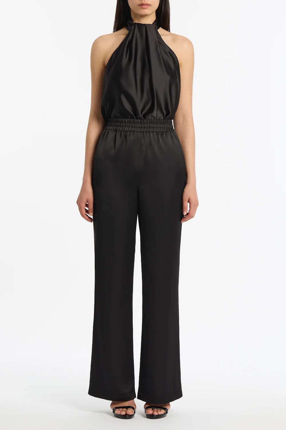 BLACK LUSTRE SATIN ELASTIC PANT - Image 4
