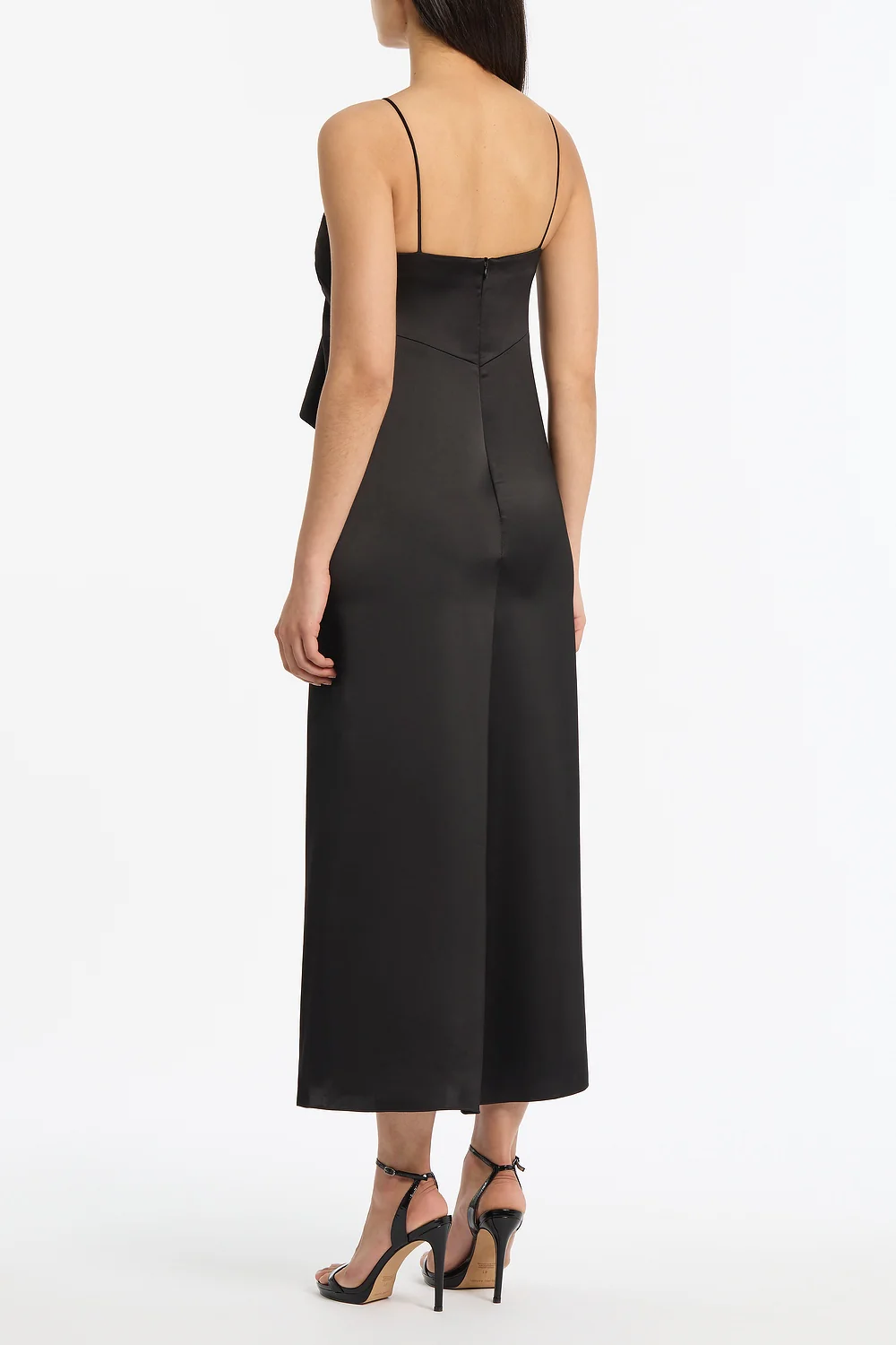 BLACK LUSTRE SATIN FRILL FRONT DRESS - Image 3