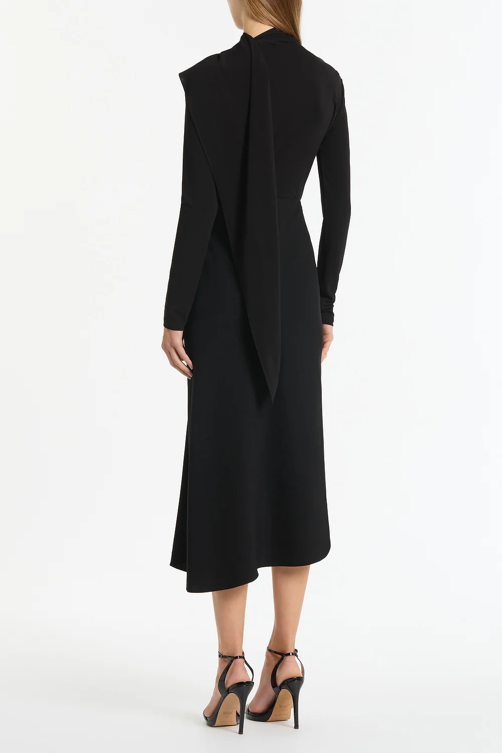 BLACK MATTE JERSEY LONG SLEEVE SCARF TOP - Image 2