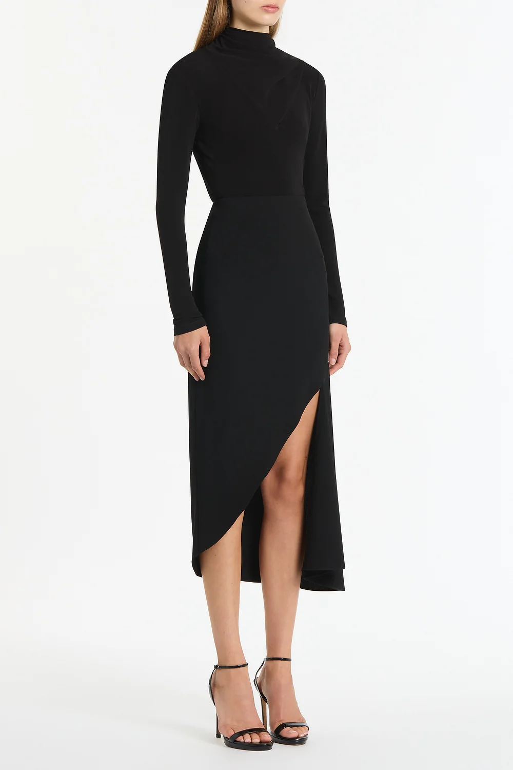 BLACK MATTE JERSEY LONG SLEEVE SCARF TOP - Image 3