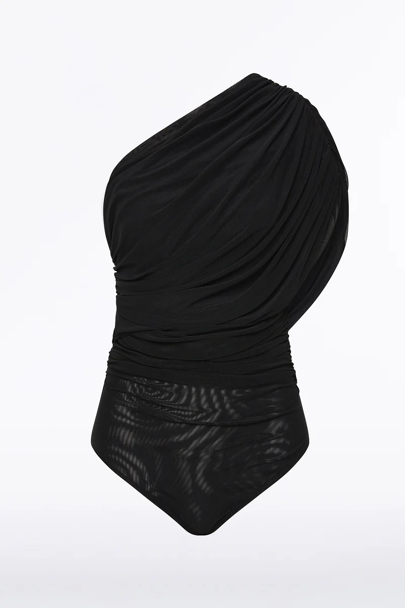 BLACK MESH ONE SHOULDER BODYSUIT - Image 5