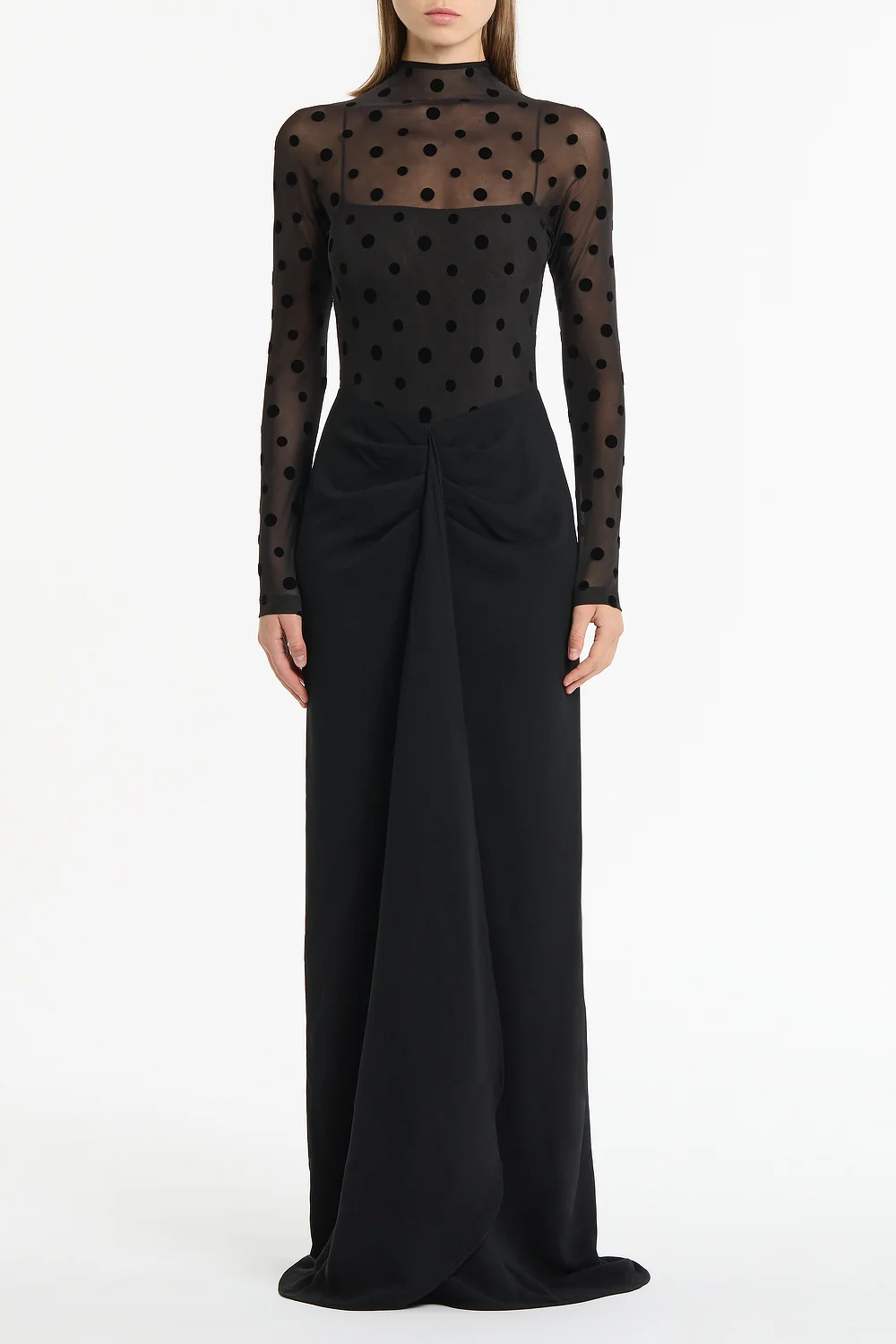 BLACK MESH SPOT CONTRAST GOWN